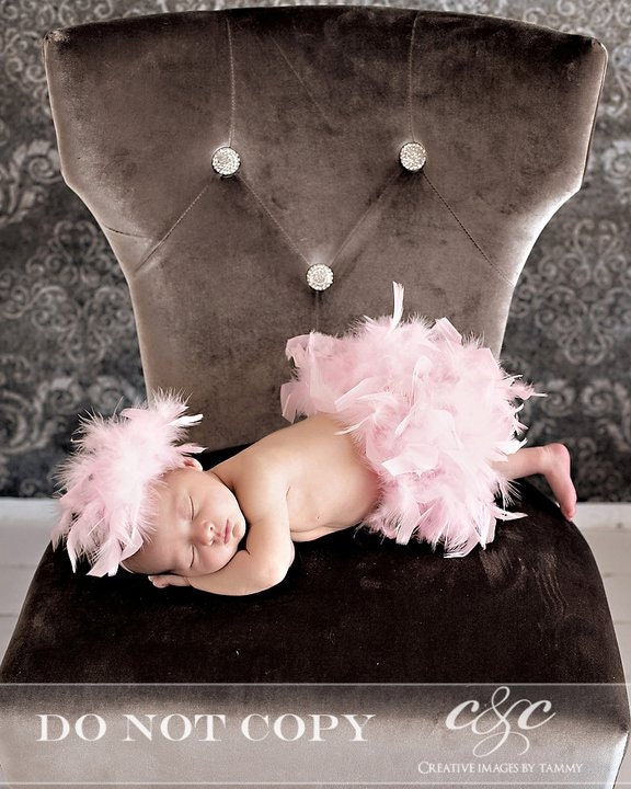 Hot Pink Feather Couture Diaper Cover Bloomer & Headband Fabulous Spring, Summer, Birthday, Cake Smash or New Baby Photo Session Prop