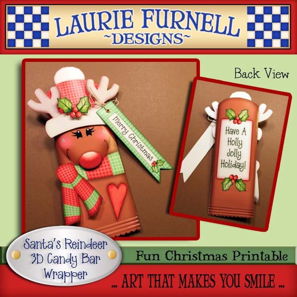 Santa's Reindeer 3D Candy Bar Wrapper