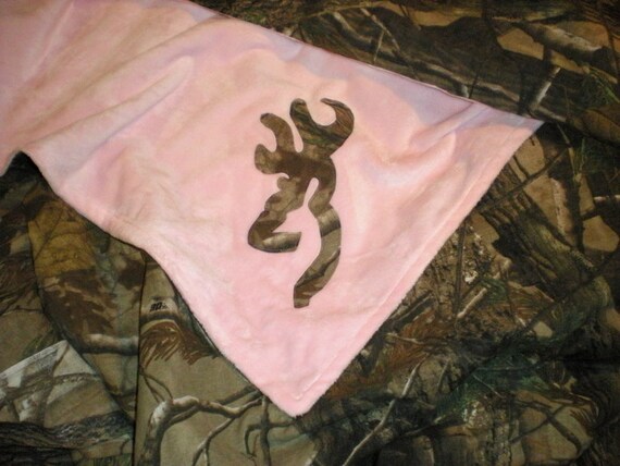 Baby Girl Blanket - Real Tree OR Mossy Oak Camo Blanket on Pink Minky with Browning Deer Emblem