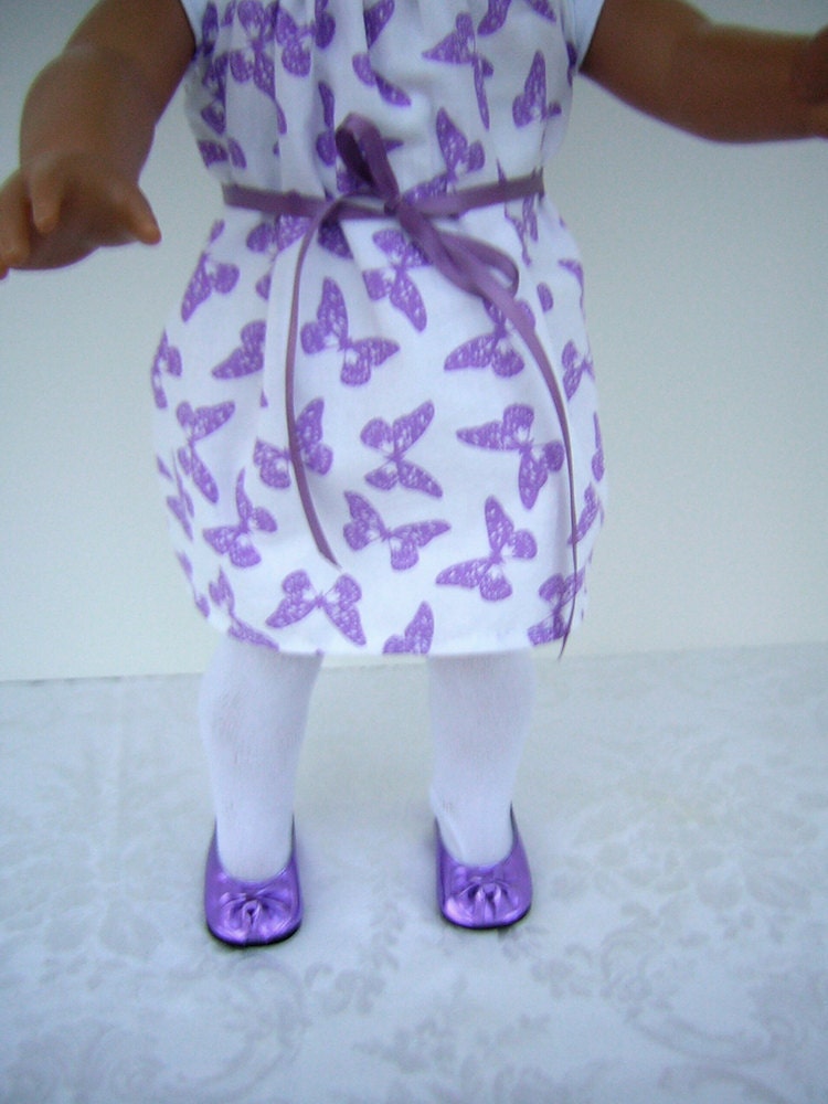 Purple Butterfly Dress, Shoes, Tee and Tights for American Girl, Other 18" Dolls and Bitty Baby
