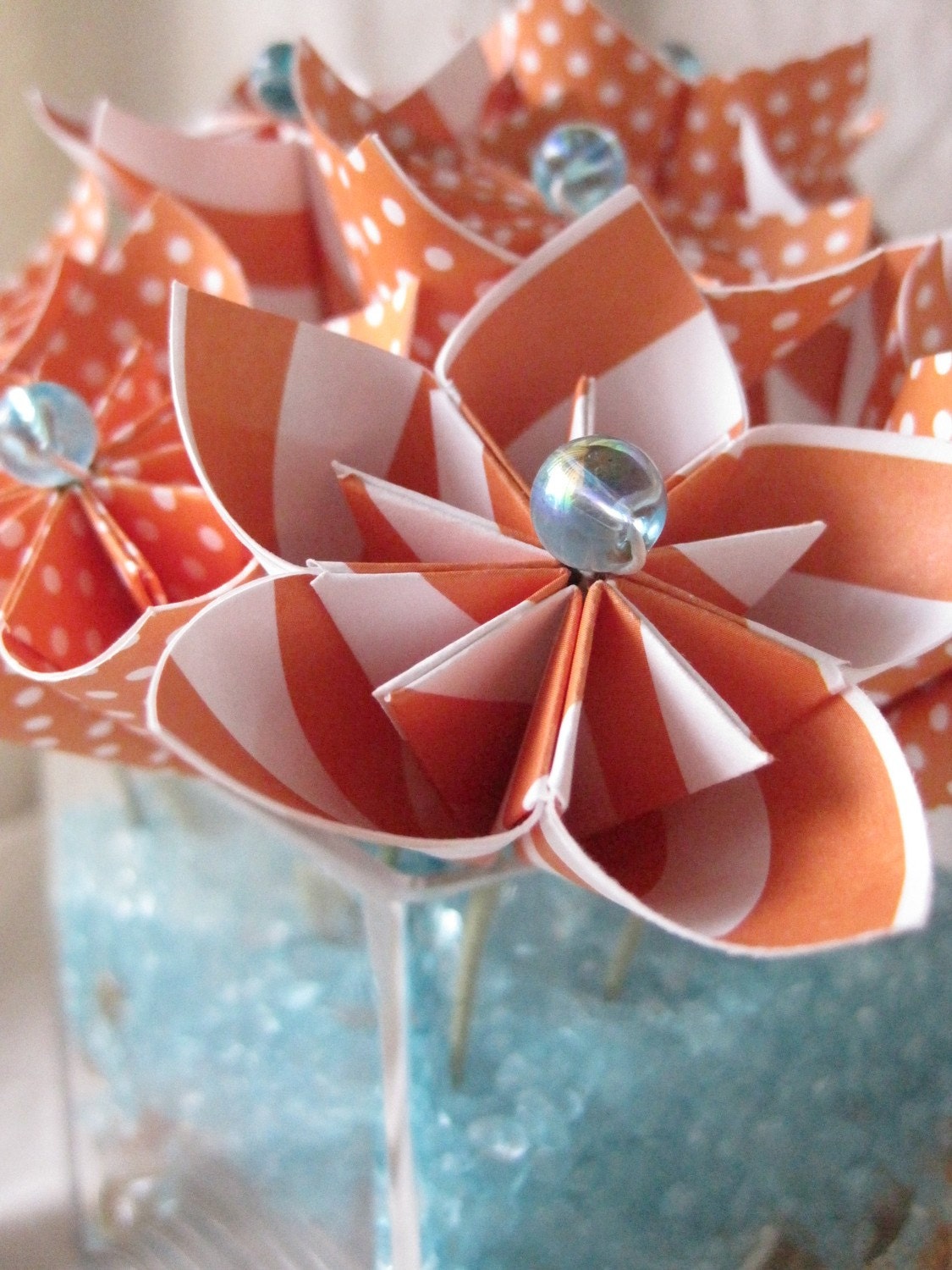 Tangerine and turquoise paper flower arrangement