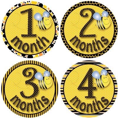 Monthly Onesie Baby Stickers Bumble Bee Yellow Black Dots Stripes - 1-12 Months PLUS Just Born - Gift