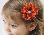 Orange Flower Clip - Flower Hair Bow Earthy Orange - Adult Hair Clip Burnt Orange Flower
