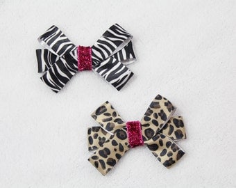 Baby Hair Bows - Girl Toddler Clips - Animal Print and Hot Pink Zebra Leopard