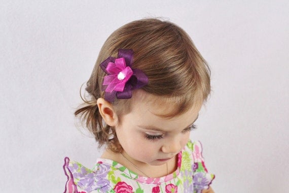 Pink and Purple Hair Bow - Girls Hair Bow - Hot Pink Purple Baby Hair Bow