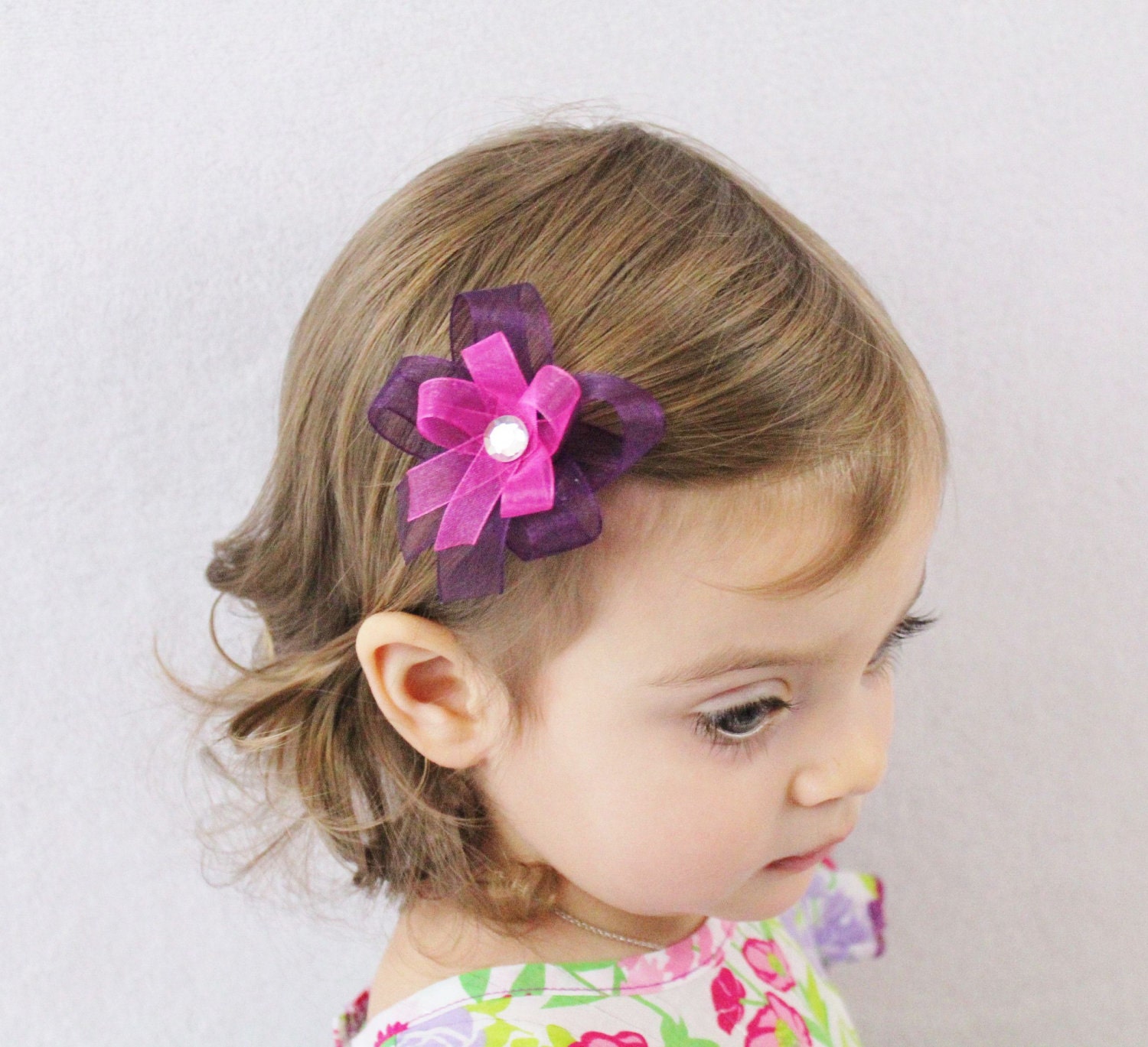 Pink and Purple Hair Bow - Girls Hair Bow - Hot Pink Purple Baby Hair Bow