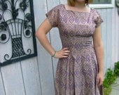 Adorable Little 50's DRESS Purple and Brown 34" BUST