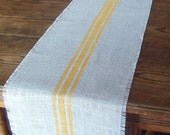 Grain Sack Table Runner 12 x 96 with Hand Painted Yellow Stripes - More Colors Available - Modern Burlap Table Runner