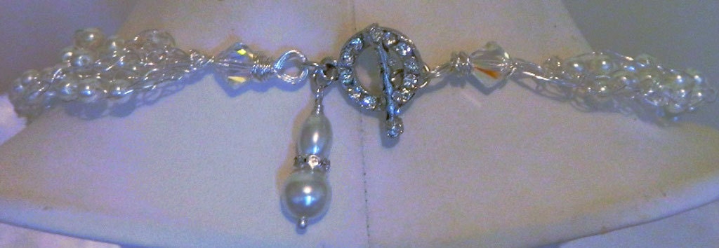 Wedding Jewelry Pearls and Crystals Swarovski a Fresh Water Silver Wire Crochet "Chunky Anna's Bridal Elegance"
