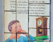 SUPER RETRO Kids 3D wood block art collage "If The Clock Strikes"  8" x 10" x 1.25"