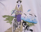 Vintage bicycling lady and dog tshirt