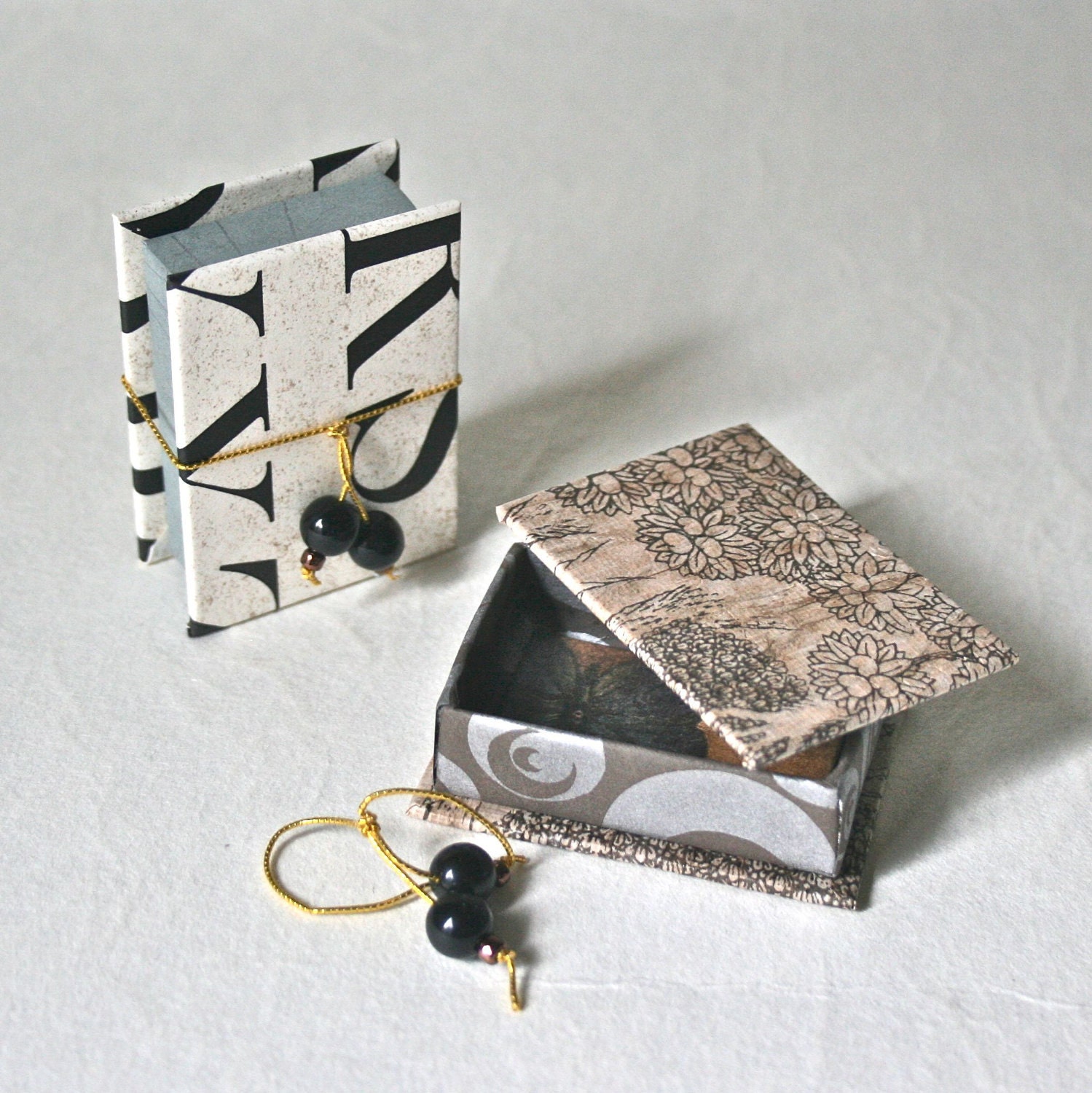 Tiny Gift Boxes Party Shower Favors Handmade One of a Kind - Bit Box Pair in Black & Gray