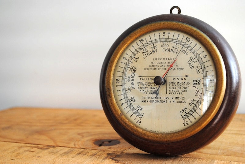 Vintage Barometer - Solid Wood Weather Station