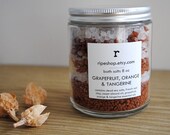 Grapefruit, Orange and Tangerine Bath Salts. Dead Sea Salt with Essential Oils, 8 oz. Jar Vegan