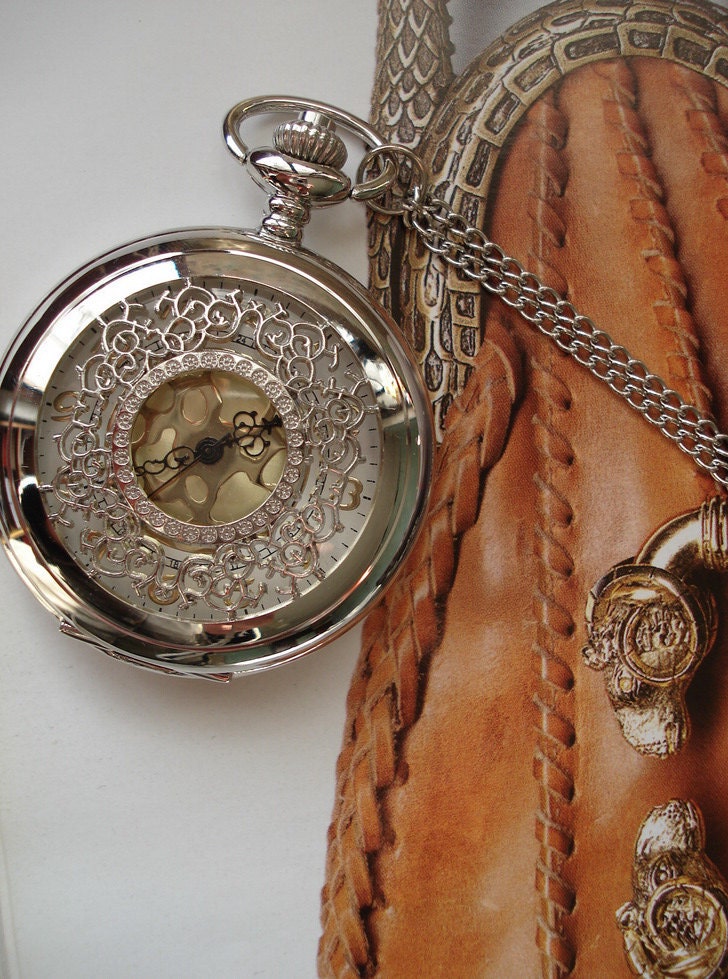 20% HOLIDAY SALE Silver Color Necklace Pendant Silver Pocket Watch quartz Gift Chain  E242