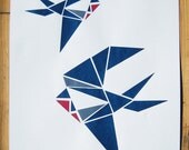 Two Swallows Origami Screen Print