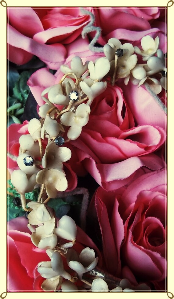 Antique Bridal Wax Headpiece : Antique Wax Bridal Garland With Rhinestones
