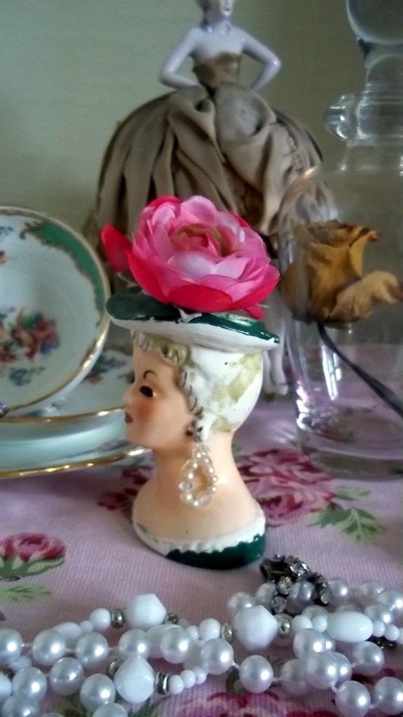 Vintage Ceramic Bust, Planter, Vase, Retro Hollywood Glam, Girly Room,Lovely Vintage 1950's Lady Head Vase