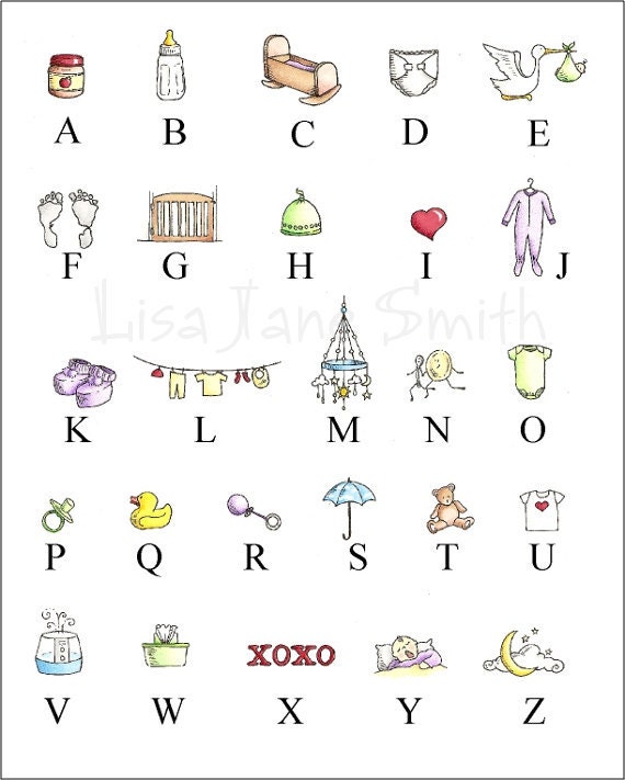 A baby alphabet ... ABCs for nursery or childs room.