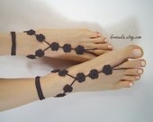 NEW FLOWER Barefoot Sandals - BLACK flower, Goth Valentine's Day gift