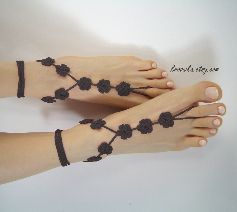 NEW FLOWER Barefoot Sandals - BLACK flower, Goth Valentine's Day gift