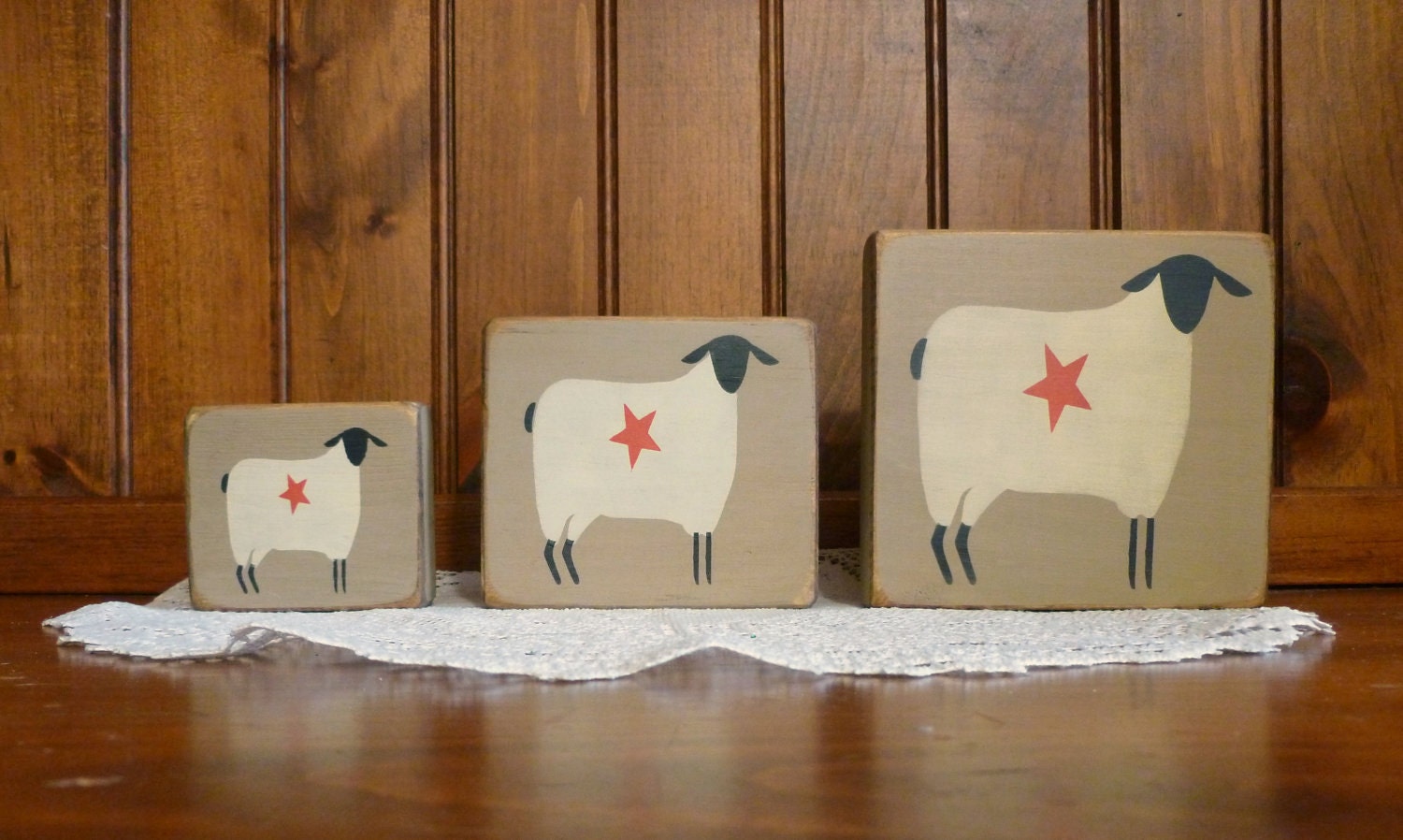 wooden Prim Sheep  blocks sitters Shabby Chic Primitive Country