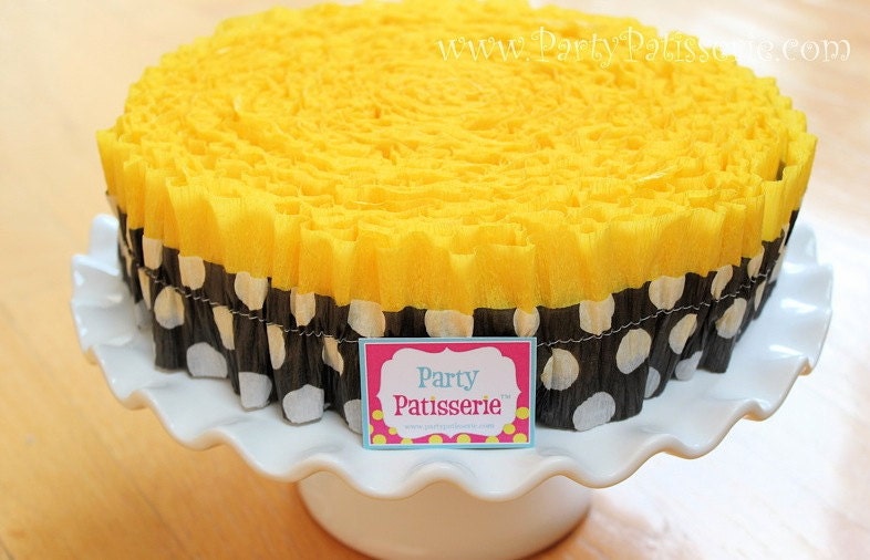 Ruffled Crepe Paper: Yellow with Black & White Polka Dots