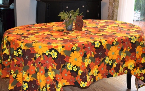 70's Retro Twin Bedspread Hippie Love Peace Yellow Orange Green Brown