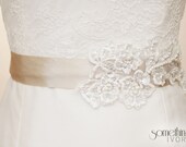 AMANDA - Lace Bridal Wedding Sash with Beaded Pearls and Sequins