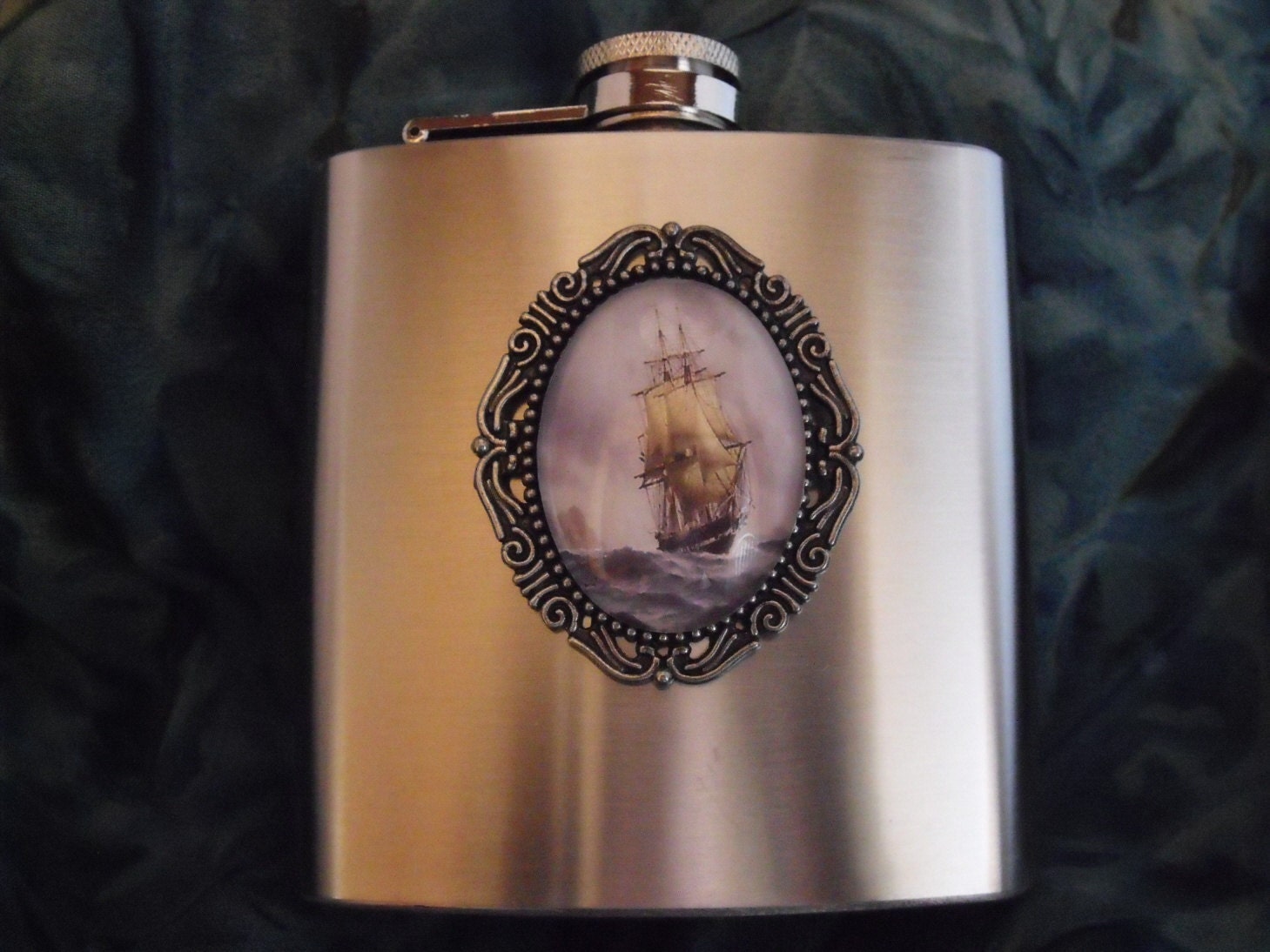 Nautical Vintage Tall Sailing Ship Image Flask 6 ounce