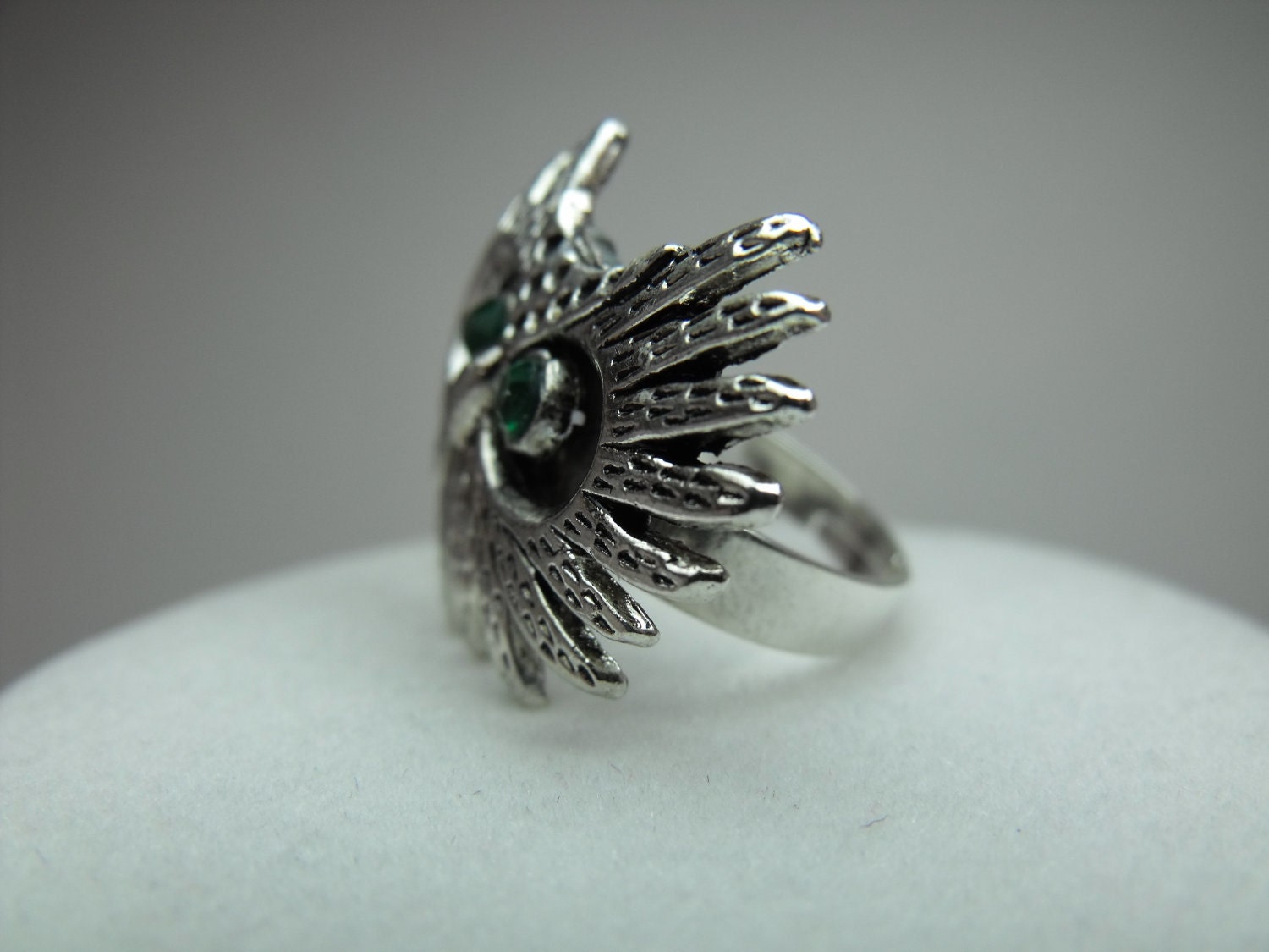 Owl Ring Emerald Green Rhinestones Silver adjustable womens great gift unique item