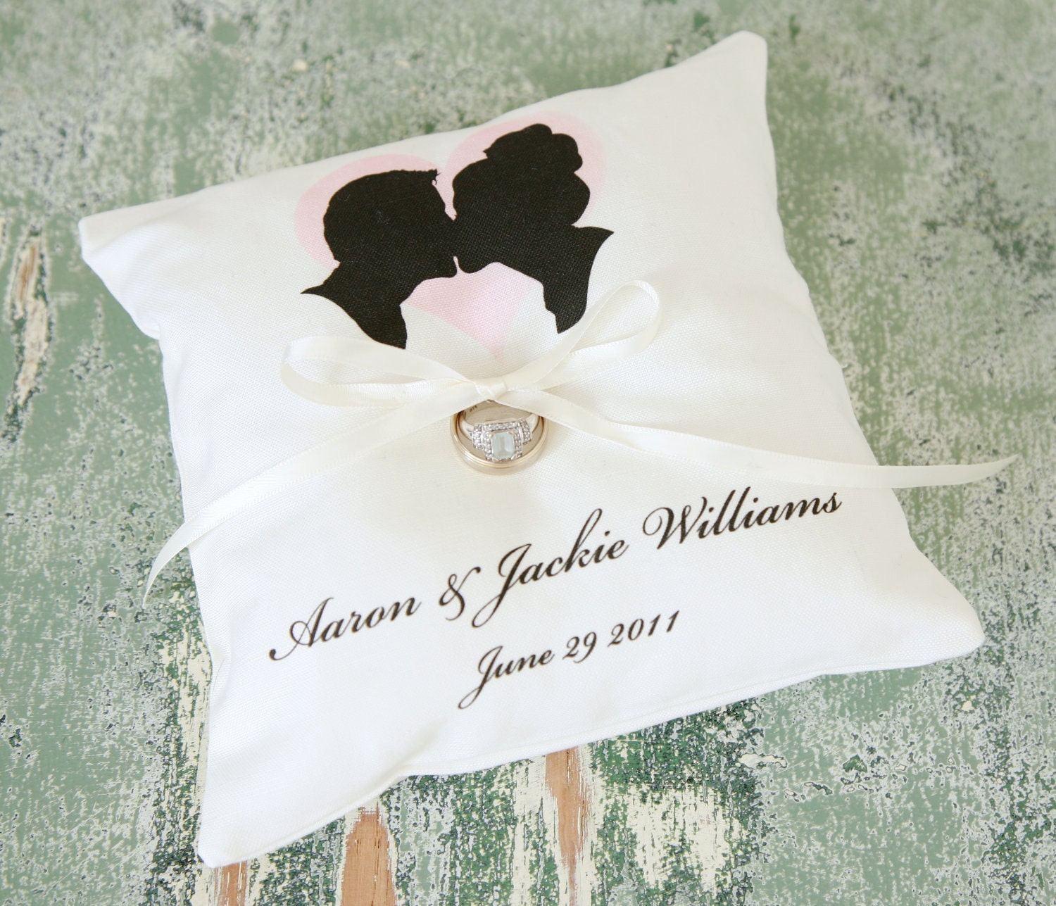 Custom Silhouette Ring Bearer Pillow made from your photos by Simply Silhouettes for wedding or commitment ceremony