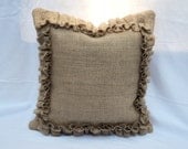 18" x 18" Burlap Pillow Cover with Ruffles Rustic Chic Decor