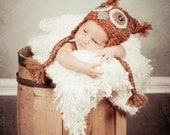 Newborn Owl Photography prop earflap hat in Autumn colors with tassles (sizes nb, 1-3mos, 3-6mos, 6-12mos) - AllBabyBoutique