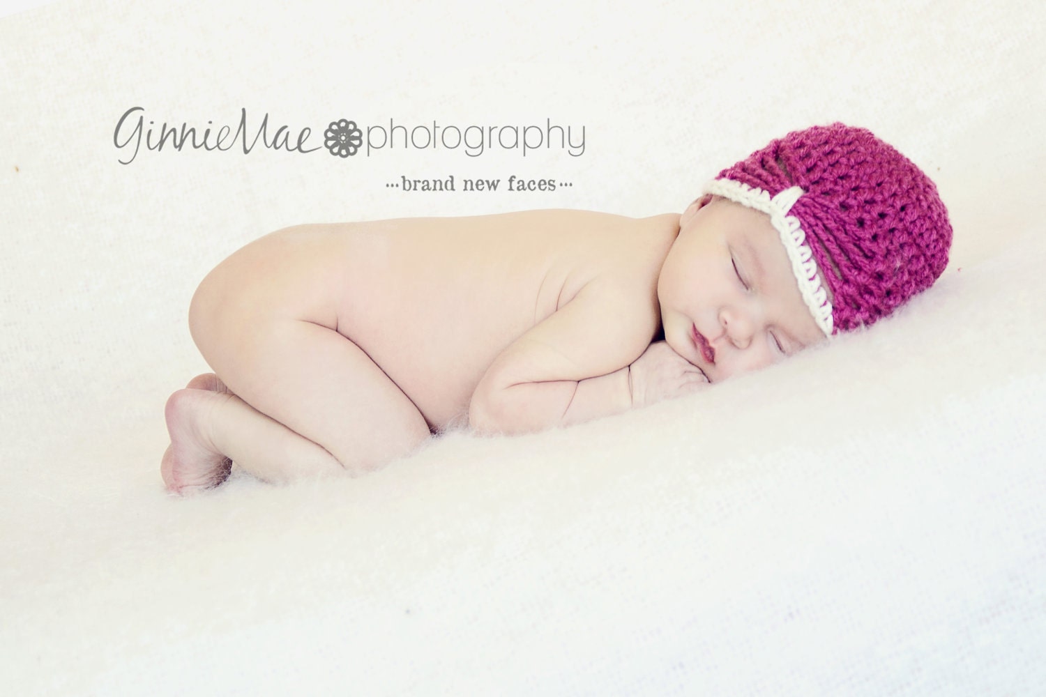 Newborn Baby Flapper Butterfly Photography Prop Beanie Medium Pink and Ivory (more colors inside, available in 1-3mos, 3-6mos, 6-12mos)