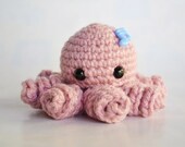 Amigurumi Octopus - Crocheted in Soft Pink with Blue Button