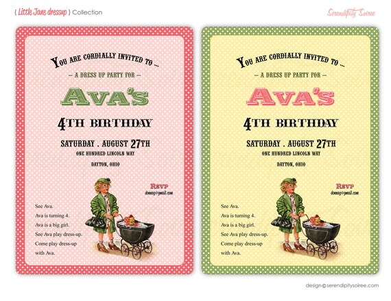 Vintage Dress-up Party - Custom printable invitation (Little Jane dressup Collection) Il_570xn