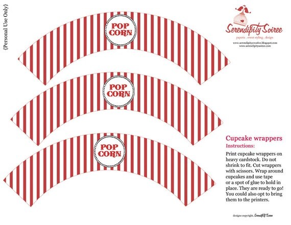 Vintage Popcorn party - Printable cupcake wrappers - Popcorn party, movie party Il_570xn