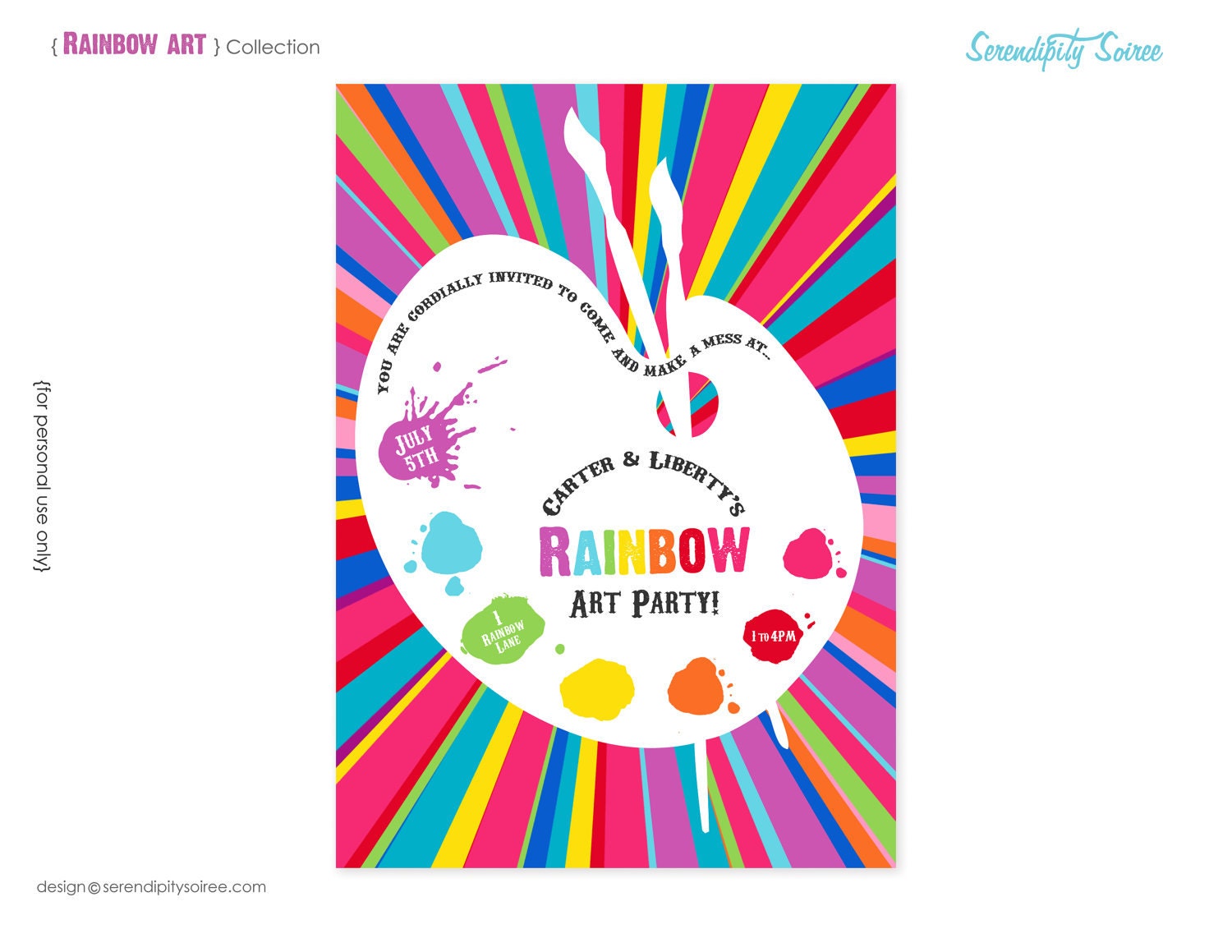 Rainbow Art- Custom Printable Invitation - 4 styles to choose - Rainbow art party, art party, rainbow party