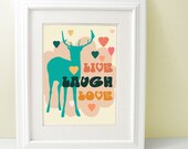 Live, Laugh, Love 8 x 10 - inspirational charming poster, enjoy life, romantic, sale - buy 2, get 3
