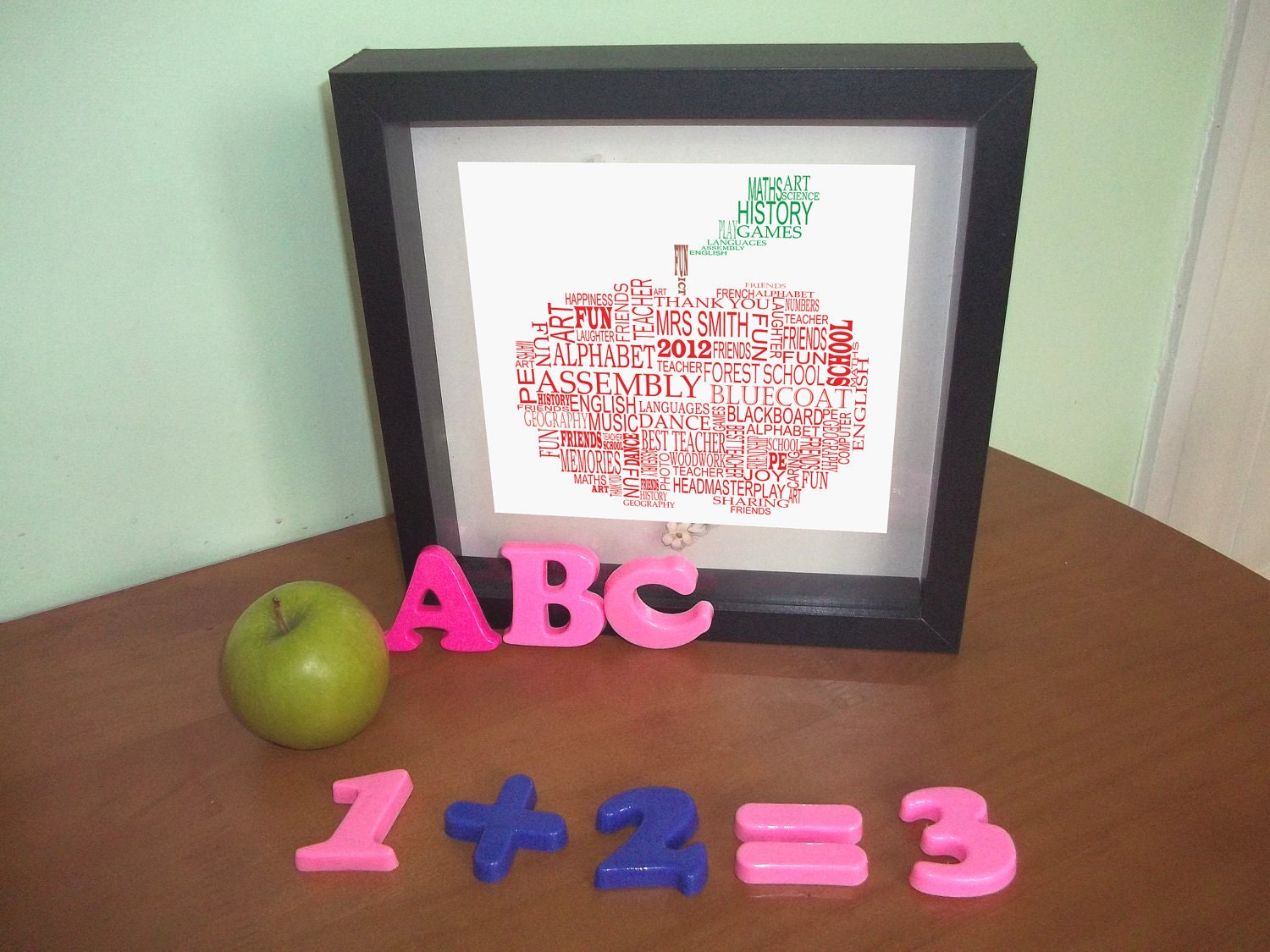 Personalised custom DIY Printable typography Christmas Thank you Teacher gift Word Wall art Print Apple 45 words custom card preschool