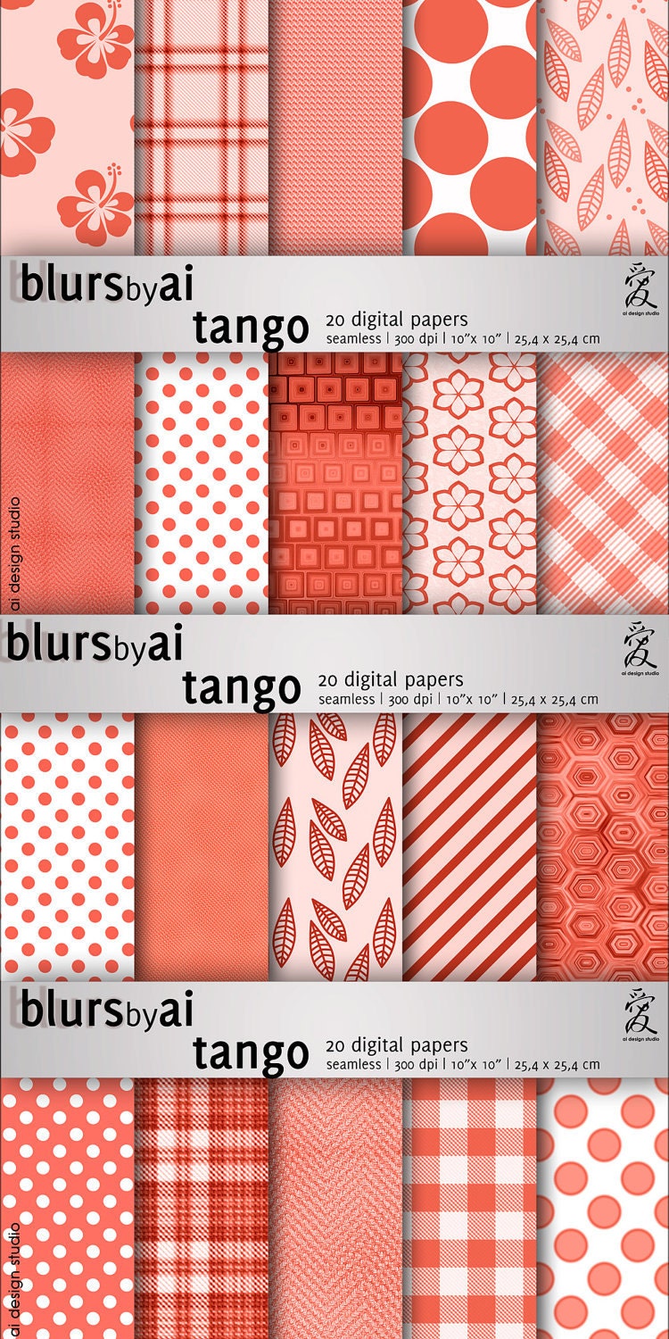 Polka dot, floral, retro, gingham, Tangerine Tango digital paper pack: 20 textures. Personal use only. - blursbyai