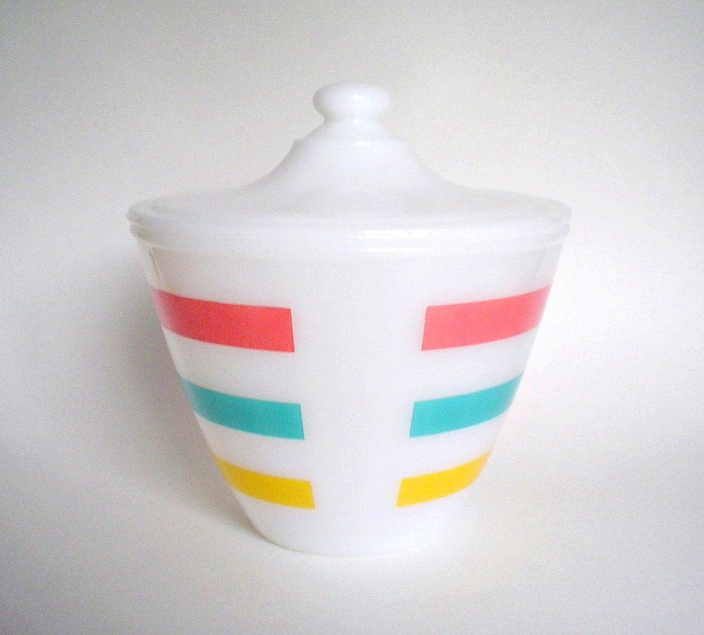 1950s Fire King Pastel Stripes / Colonial Grease Jar