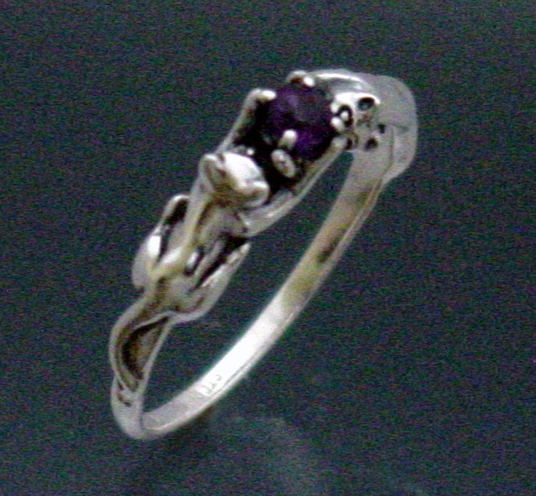 Two Cats Ring with Faceted Amethyst