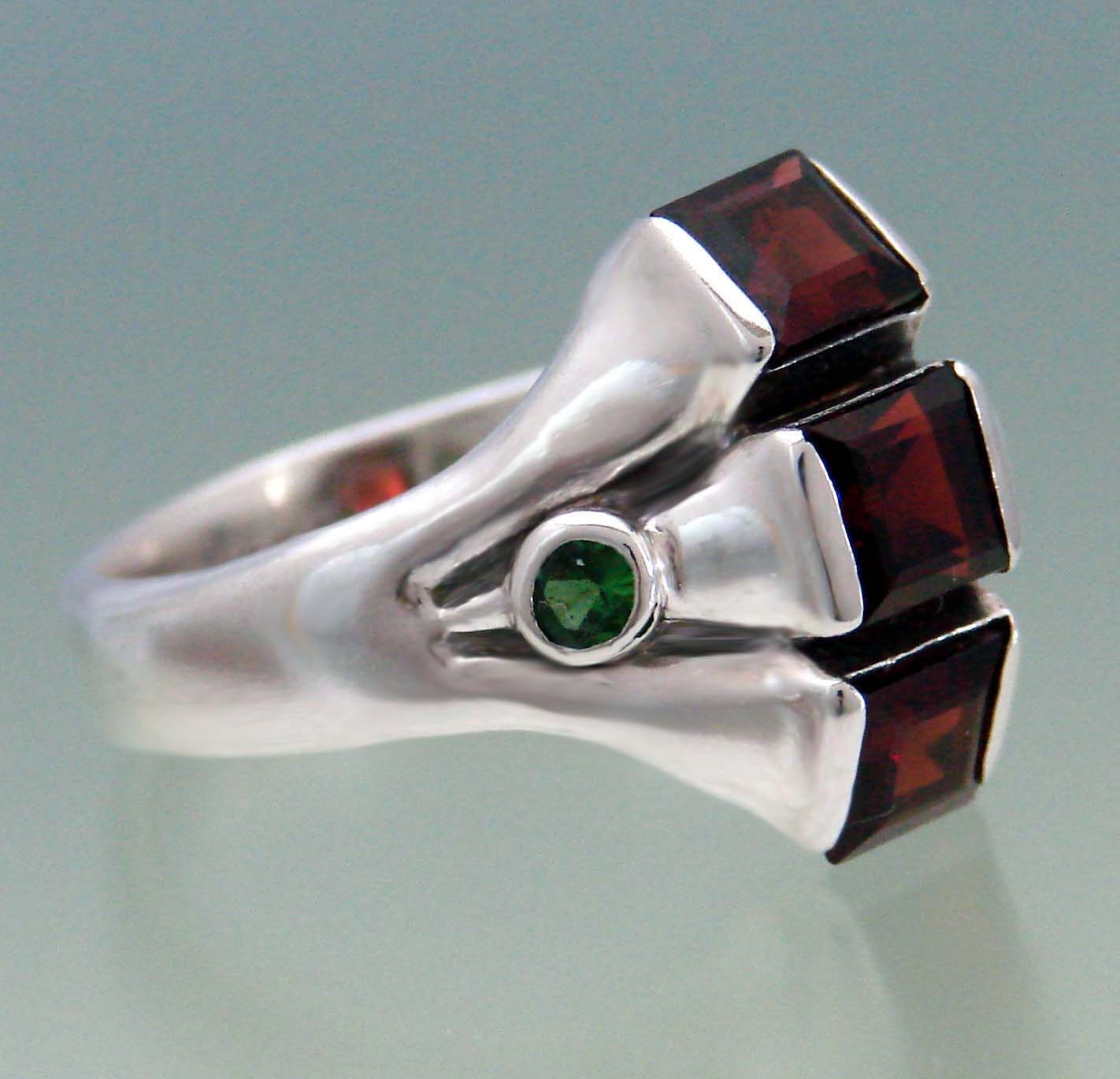 Garnet ring with Tsavorite - Paddle Wheel ring - Size 9 -  Ready for Immediate Shipment