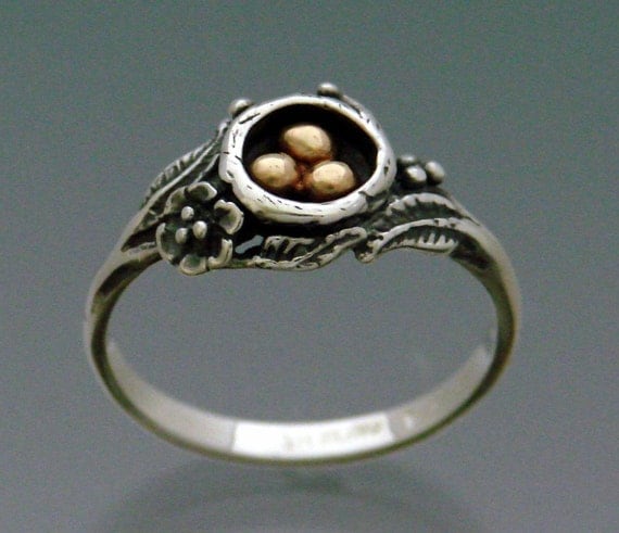 Eggs in Nest Ring Bi-metal - Bronze and Sterling Silver