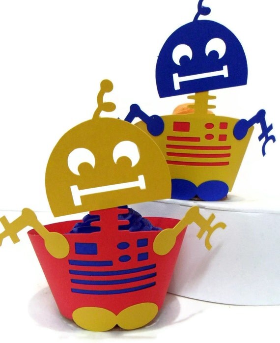 Robot Cupcake Wrappers - set of 12 Il_570xn