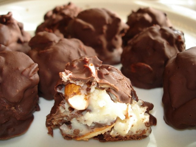 Chocolate Candy- Chocolate-Dipped Almond Coconut Balls- One lb. Box