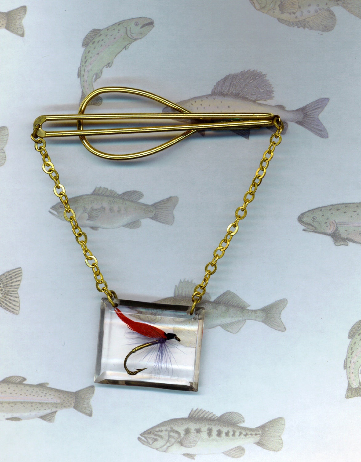 Vintage MANS FLY LURE Fishing Tie Bar 1950s Men
