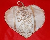 Lavender HEART Beige Shantung Silk Embroidered  Sachet Handmade Pillow LOVE